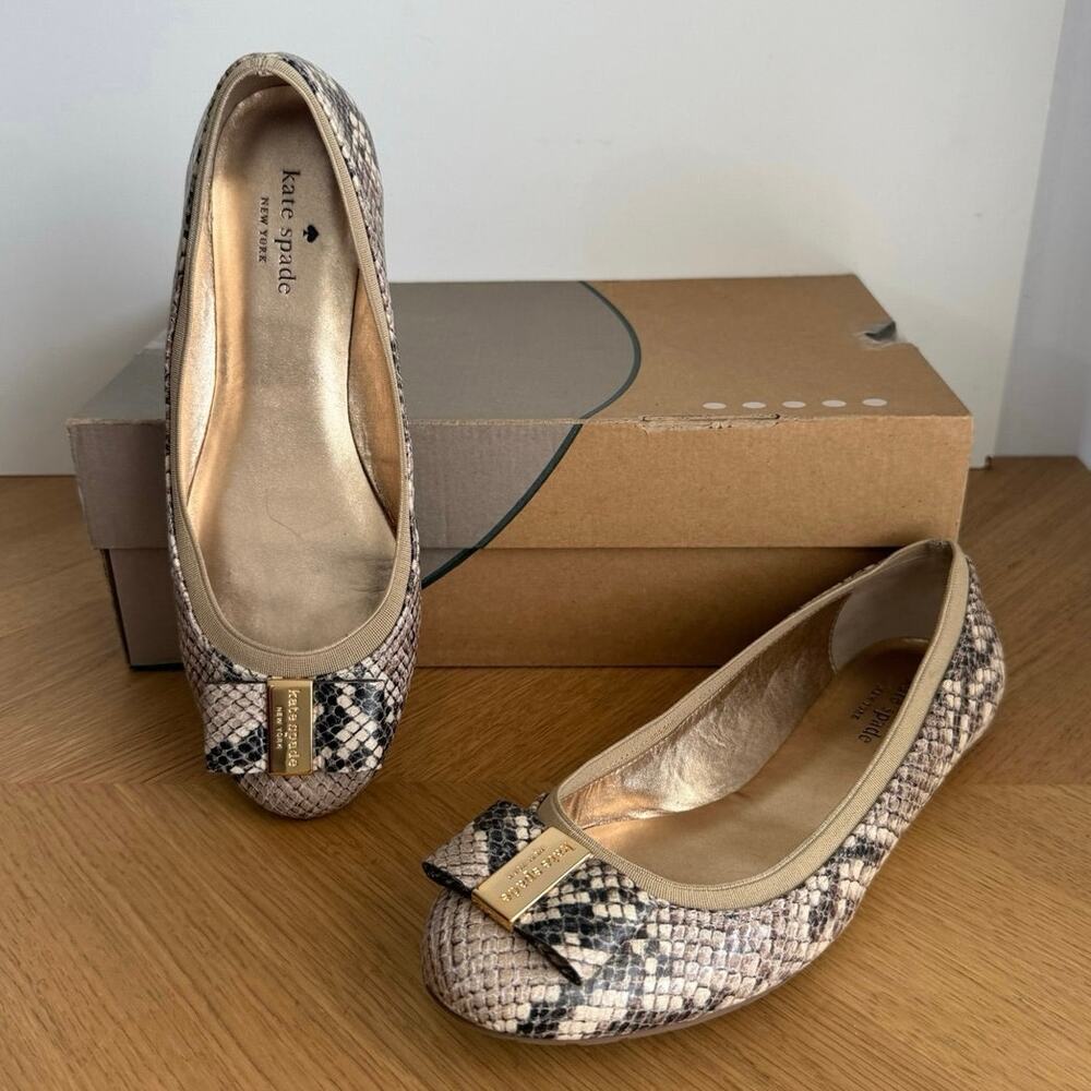 Kate Spade Tock Snakeakin Bow Women Ballet Flats- SZ 8.5